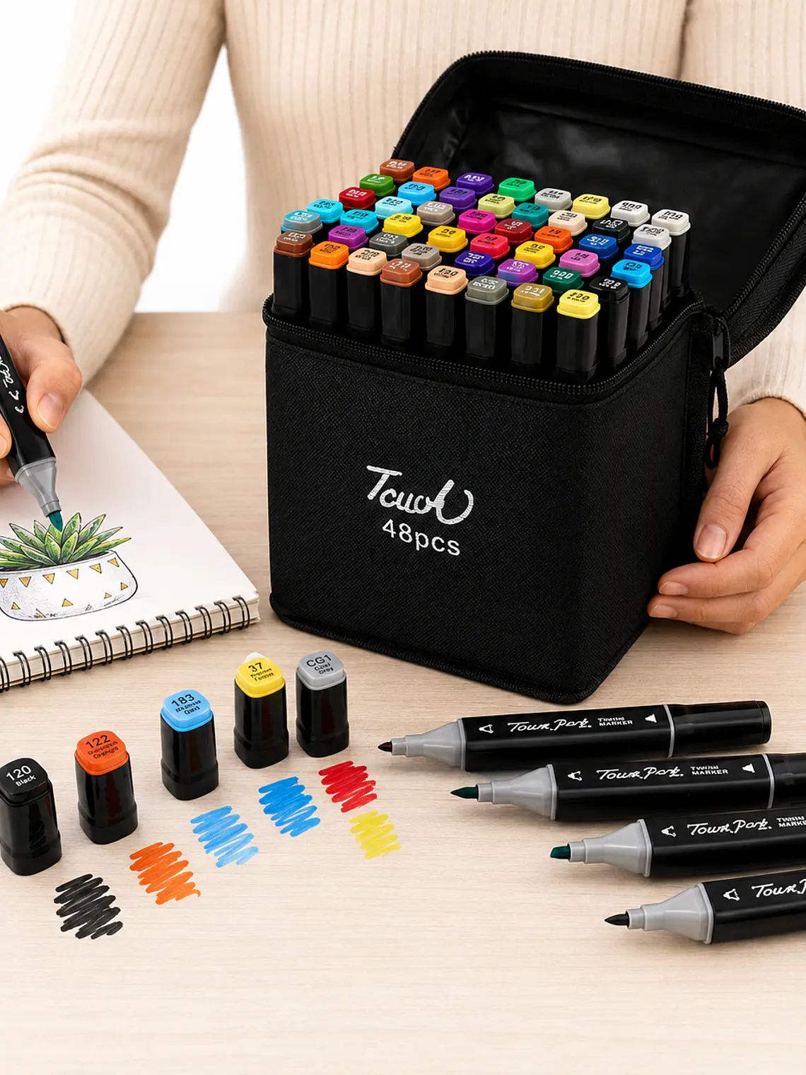 Set de Marcadores Doble Punta 48 Colores con Estuche 2