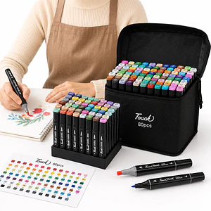 Set de Marcadores Doble Punta 80 Colores con Estuche