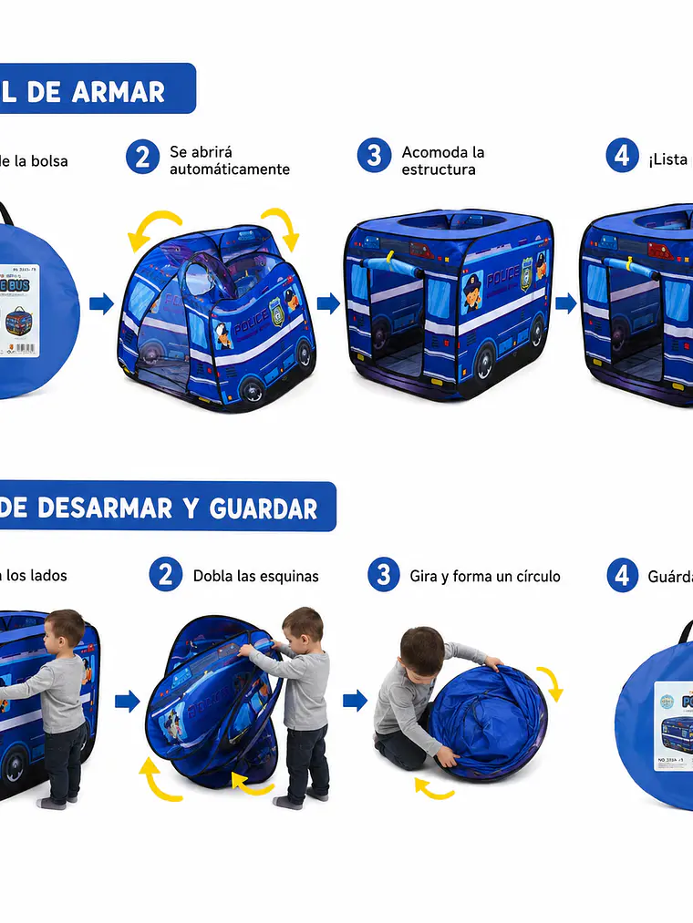 Carpa infantil plegable con diseño de vehículos 6