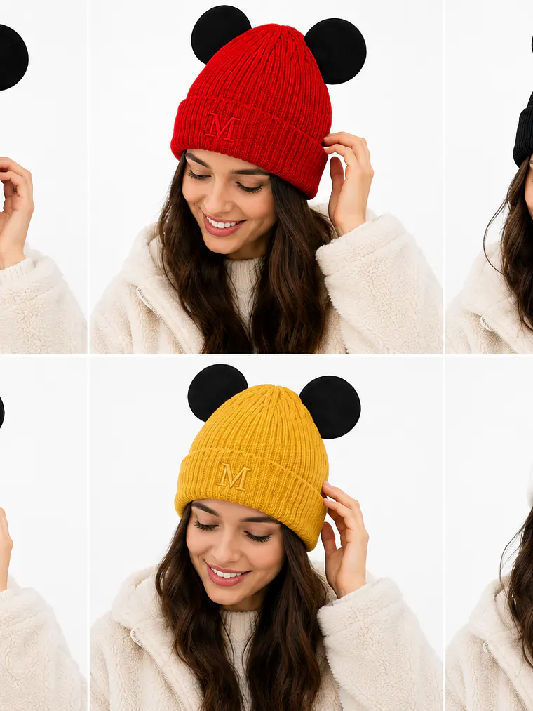 Gorro tejido con orejitas y letra bordada 2