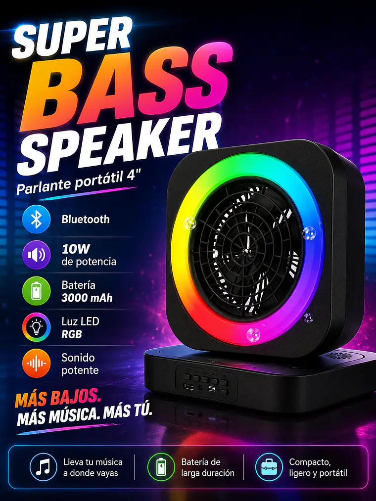 VENTILADOR LED RGB CON PARLANTE 3
