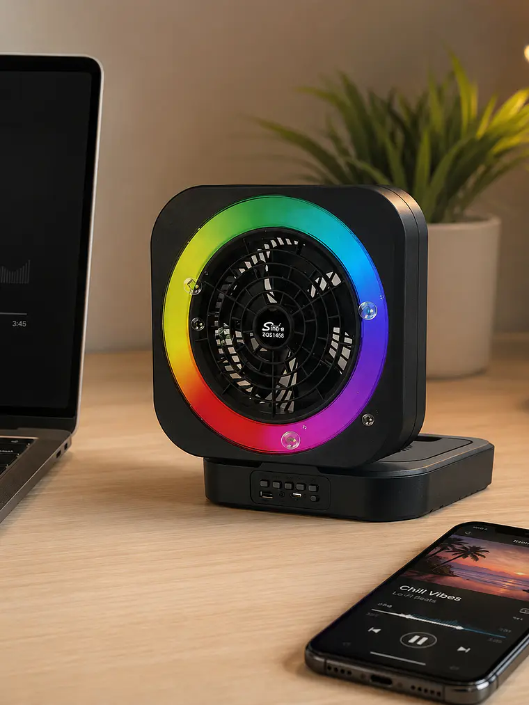 VENTILADOR LED RGB CON PARLANTE 5