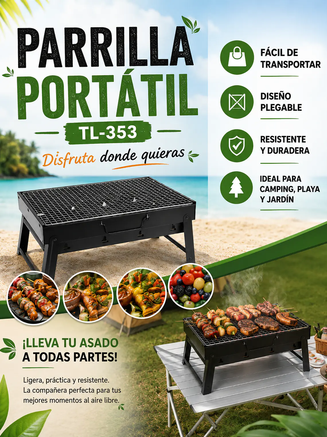 Parrilla rectangular portátil 4