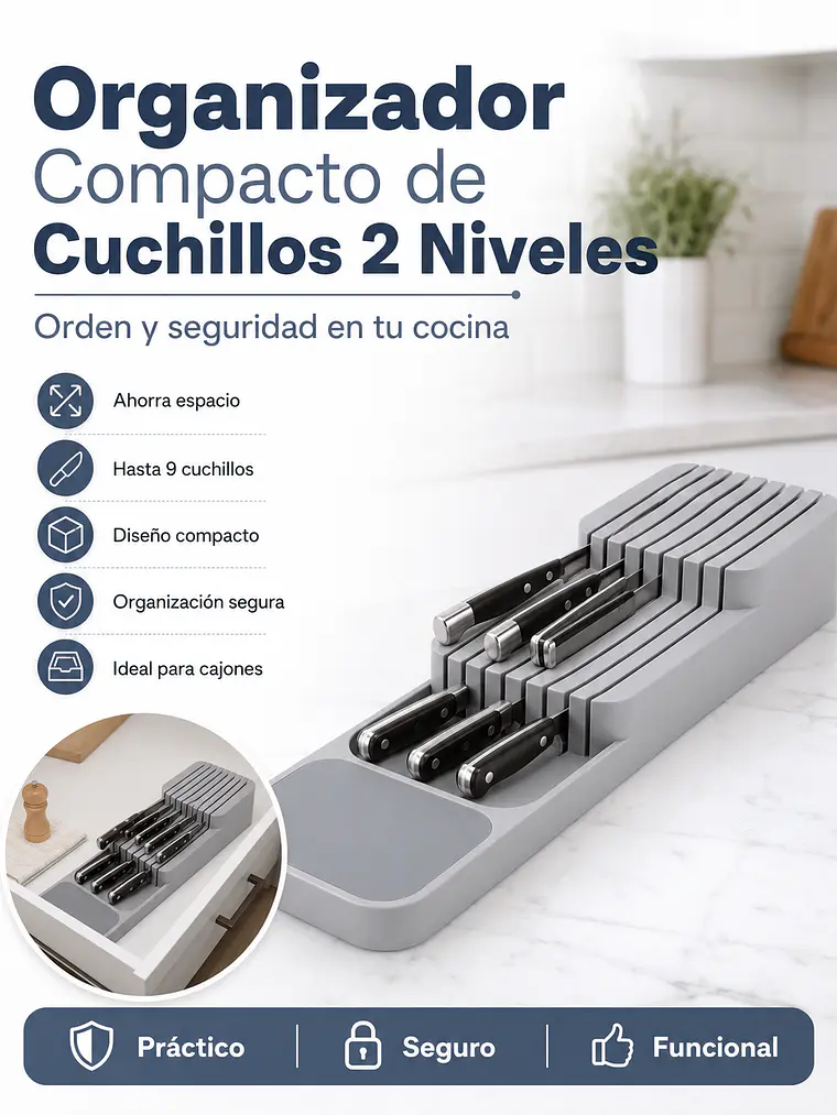 Organizador compacto de cuchillos de 2 niveles 3