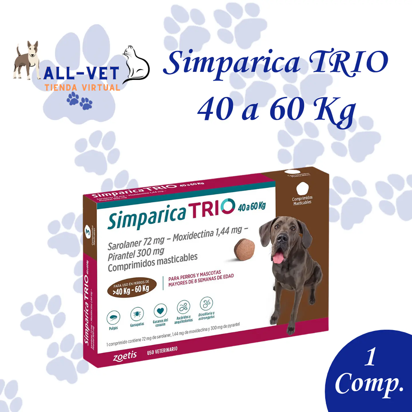 Simparica Trio 40,1 A 60 Kg - 1 Comprimido 1