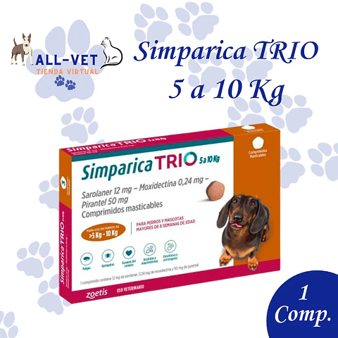 Simparica Trio 5 A 10 KG (1 Comprimido)