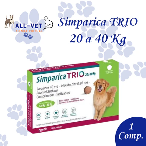 Simparica Trio 20 A 40 Kg (1 Comprimido)