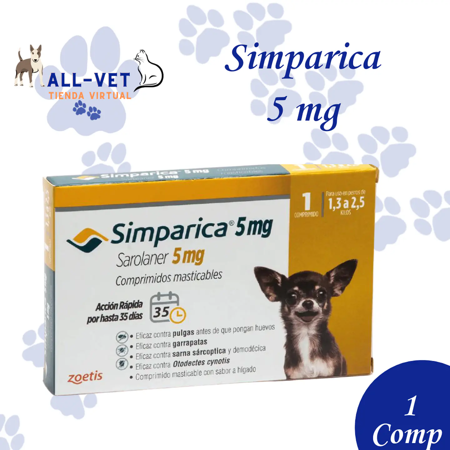 Simparica 5 mg 1,3 A 2,5 Kg - 1 Comprimido 1