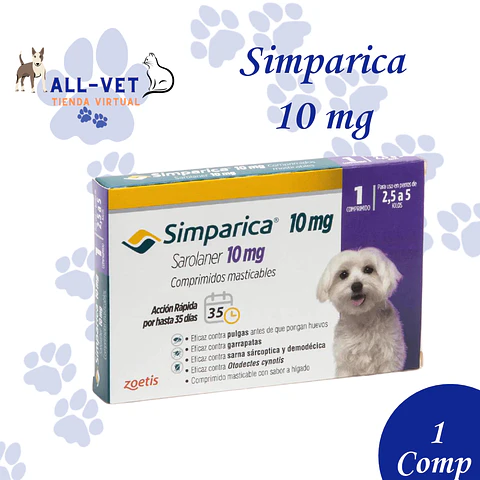 Simparica  10 mg 2,5  A 5 Kg - 1 Comprimido