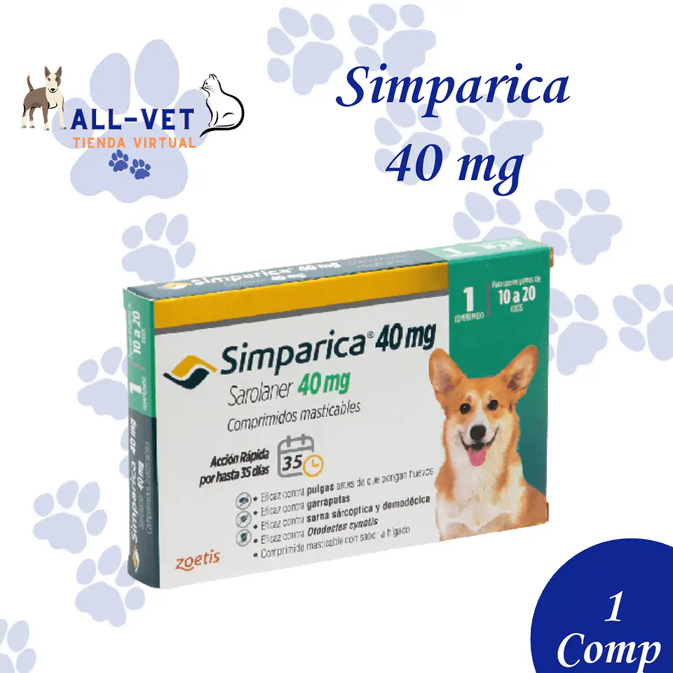 Simparica  40 mg 10 A 20 Kg - 1 Comprimido 1
