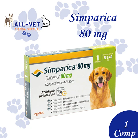Simparica 80 mg 20 A 40 Kg - 1 Comprimido
