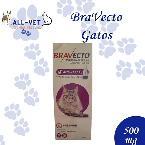 Bravecto Pipeta Gato 500 mg - 6,25 a 12,5 Kg