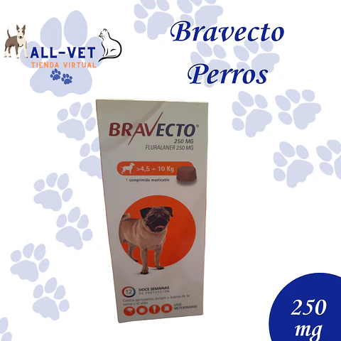 Bravecto Perro 250 mg -4,5 a 10 Kg-1 Comp. Masticable