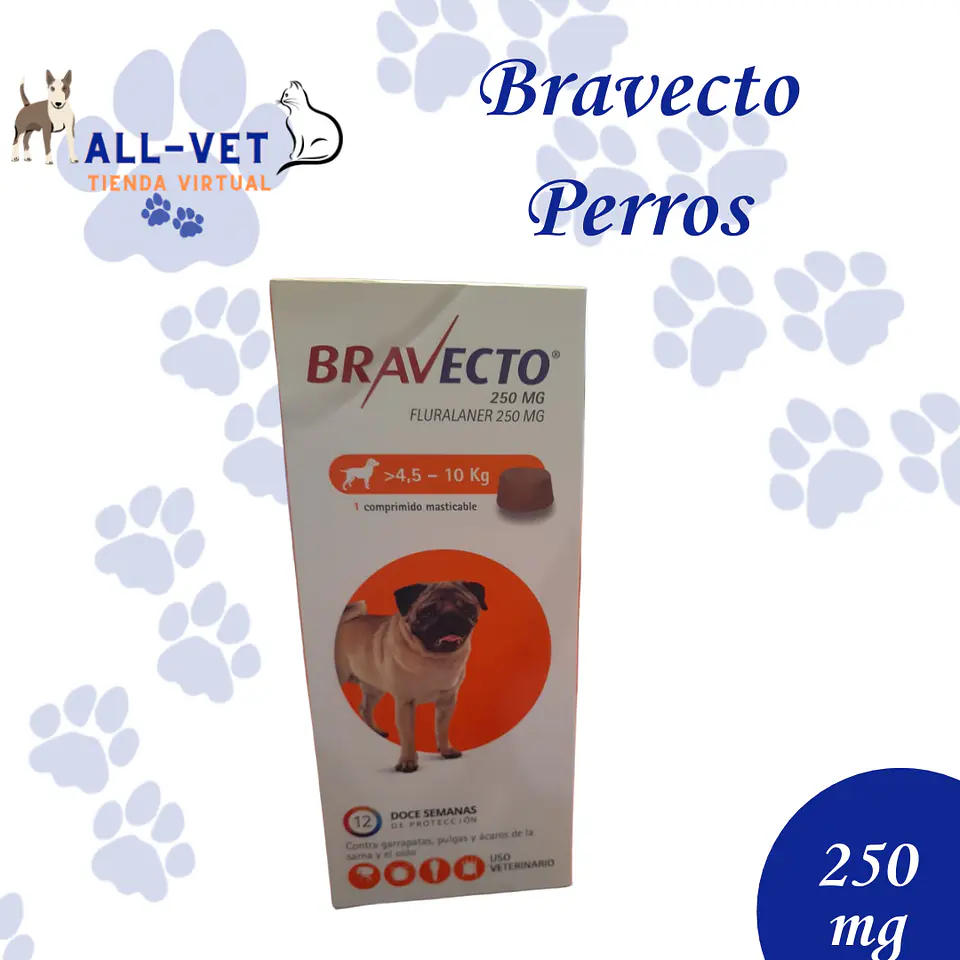 Bravecto Perro 250 mg -4,5 a 10 Kg-1 Comp. Masticable 1