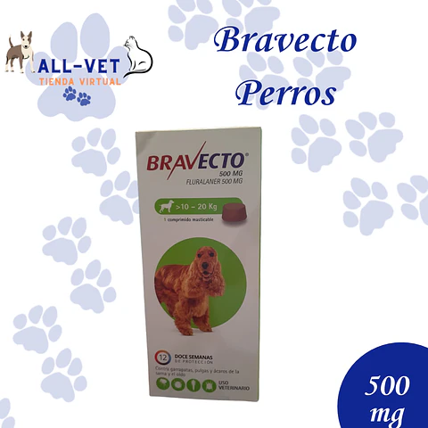 Bravecto Perro 500 mg -10 a 20 Kg-1 Comp. Masticable