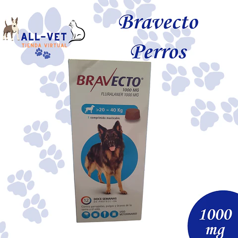 Bravecto Perro 1000 mg -20 a 40 Kg-1 Comp. Masticable