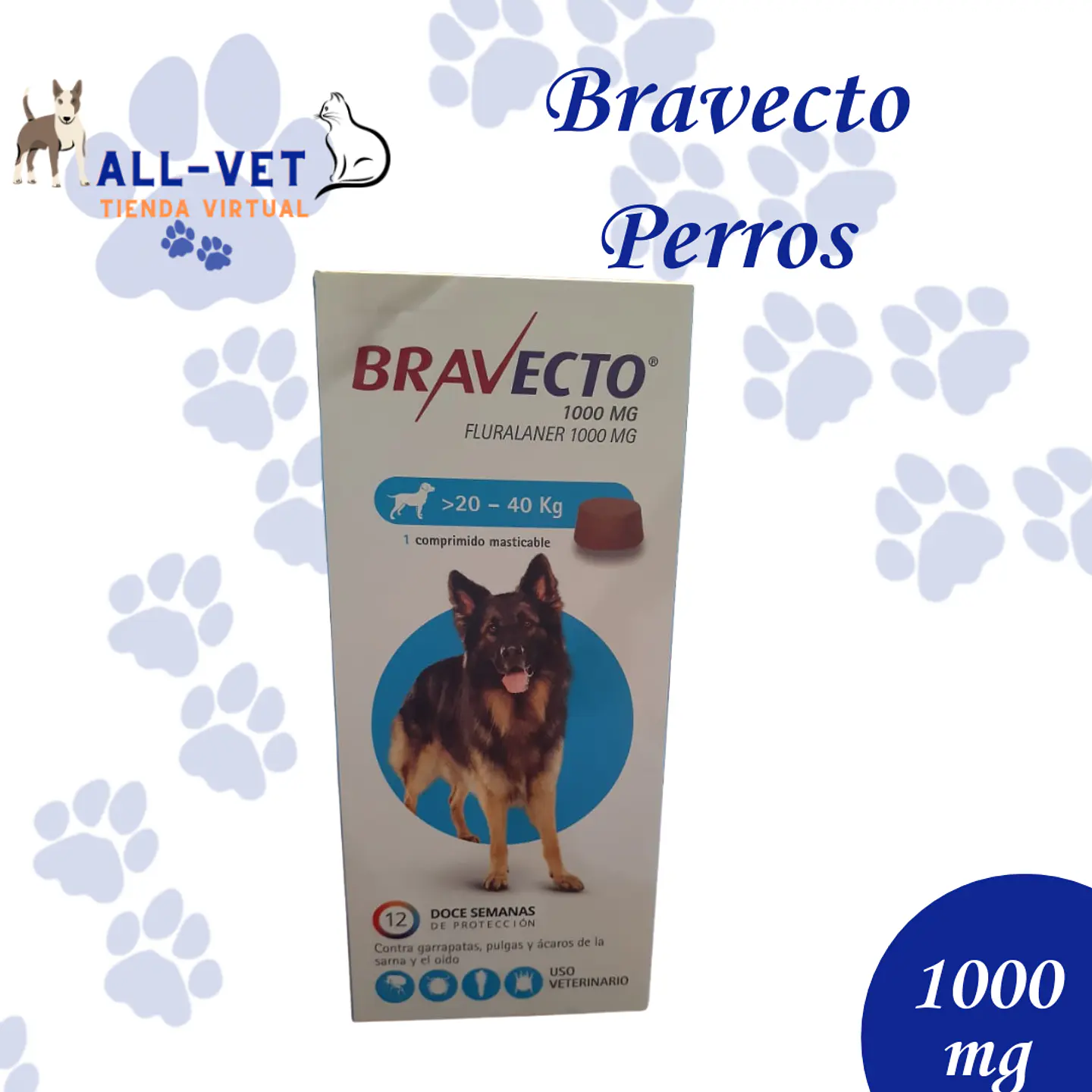 Bravecto Perro 1000 mg -20 a 40 Kg-1 Comp. Masticable 1