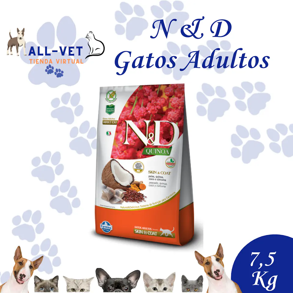 N&D Gato Adulto Quinoa Skin & Coat Pescado 7,5kg 1