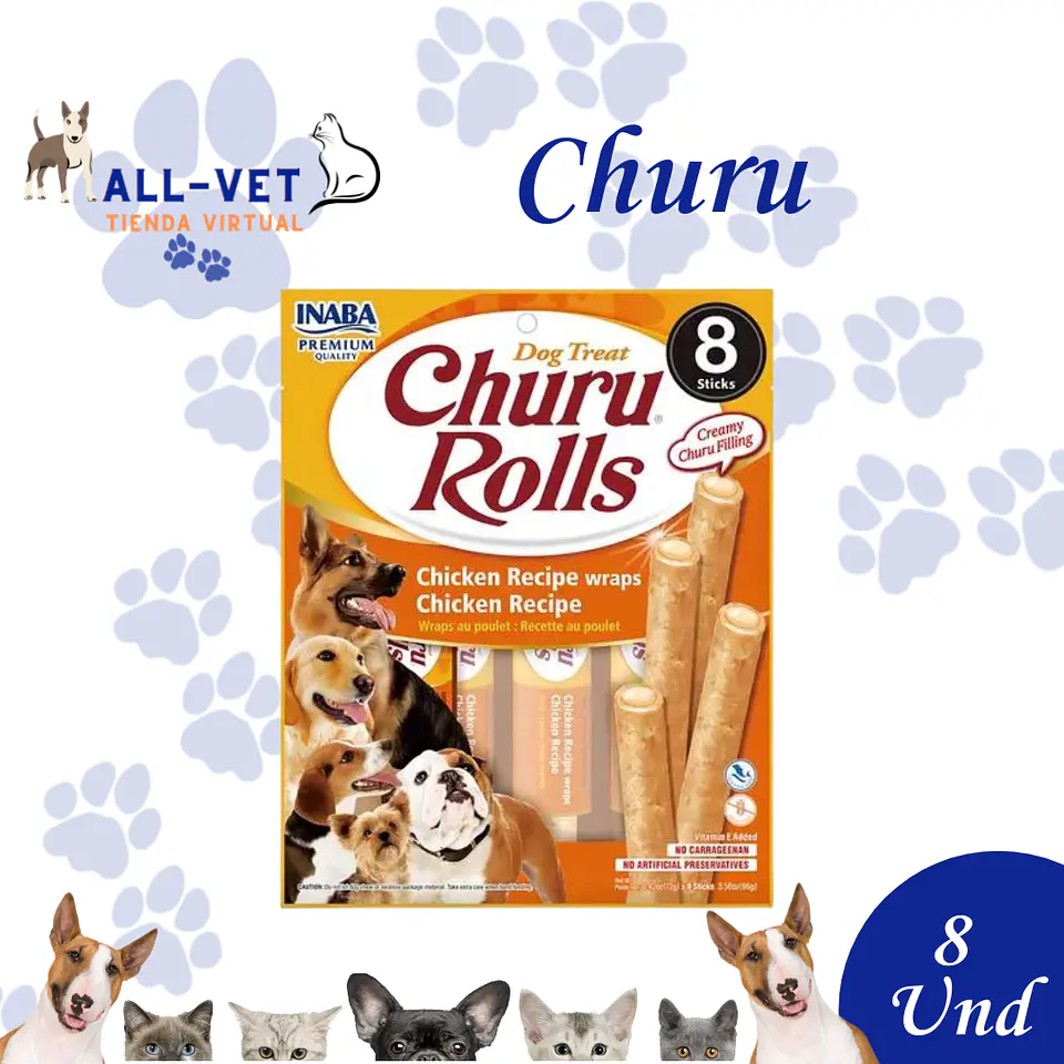 Churu Rolls Dog Chicken Recipe (8 Tubos) 1