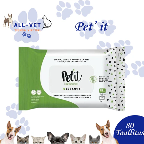 Pet It Clean It Toallitas Húmedas 80 Unidades