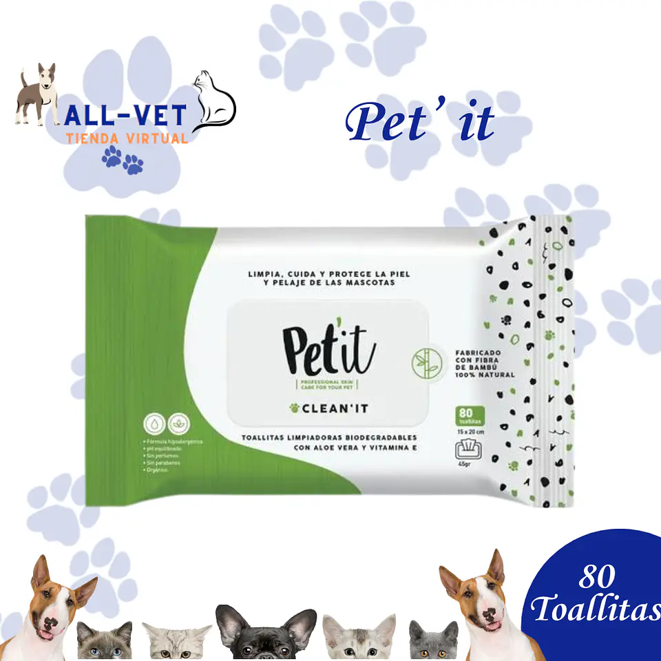 Pet It Clean It Toallitas Húmedas 80 Unidades 1