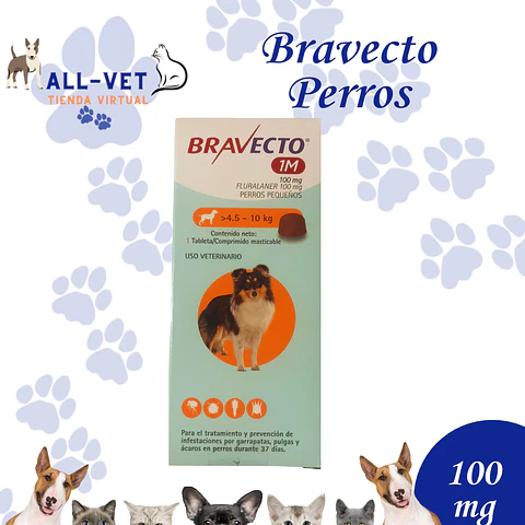 Bravecto Perro 1M 100 mg 4,5 a 10 Kg 1 - Comp. Masticable