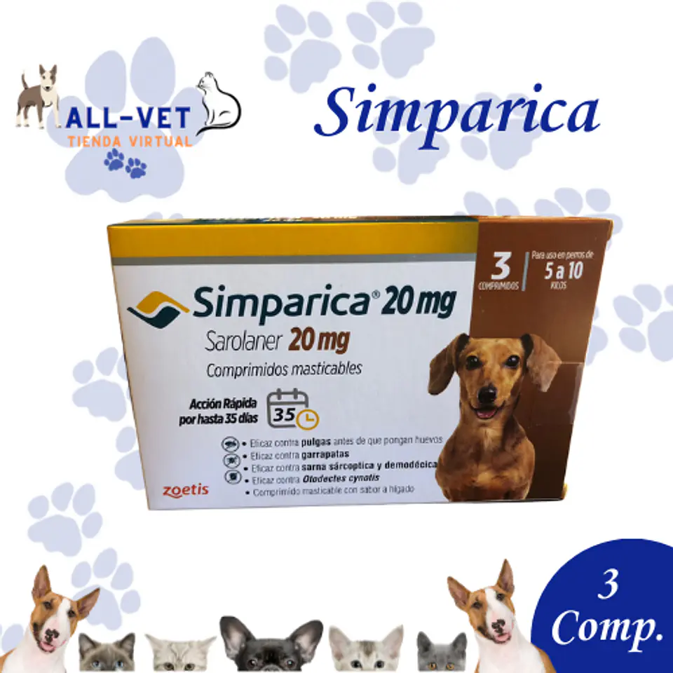Simparica 20 mg 5 A 10 Kg - 3 Comprimidos 1