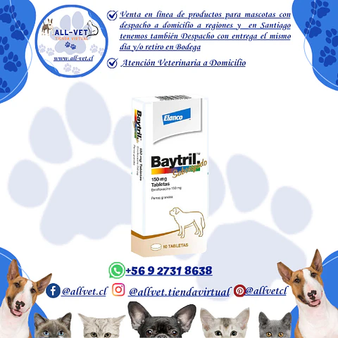 Baytril Saborizado 150 mg  10 Comp. - Venta con Receta Médica