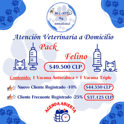 Pack de Vacunas Felinas a Domicilio en Santiago - Con Agenda en Línea