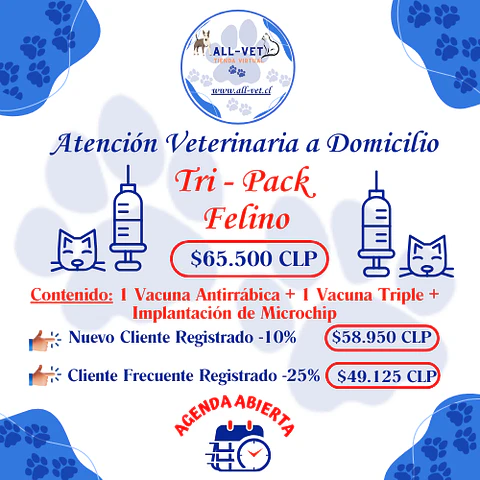 Tri-Pack de Vacunas Felinas a Domicilio en Santiago - Con Agenda en Línea