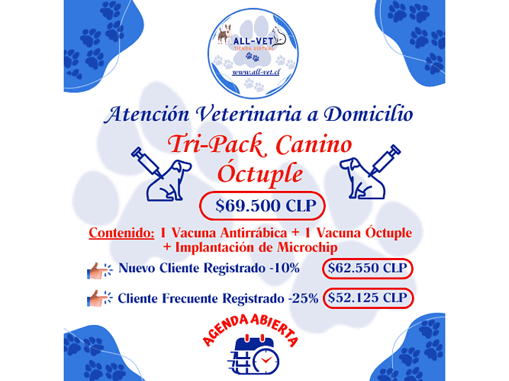 Tri-Pack de Vacunas Caninas Óctuple a Domicilio en Santiago - Con Agenda en Línea 1