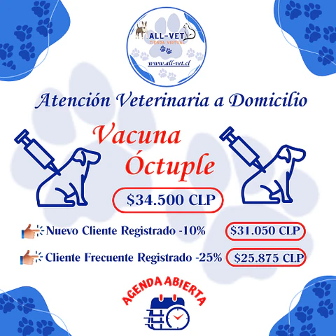 Vacuna Octuple Canina a Domicilio en Santiago - Con Agenda en Línea