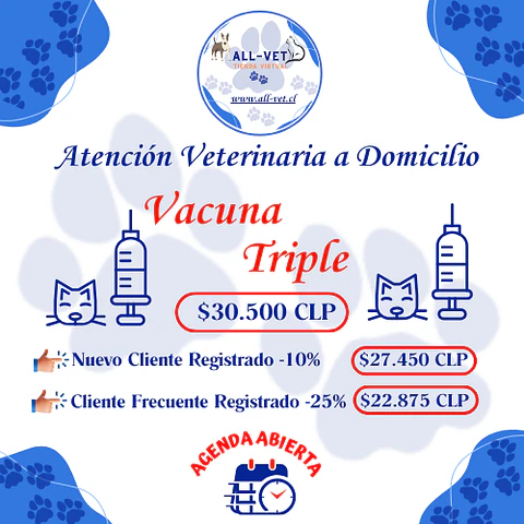 Vacuna Triple Felina a Domicilio en Santiago - Con Agenda en Línea