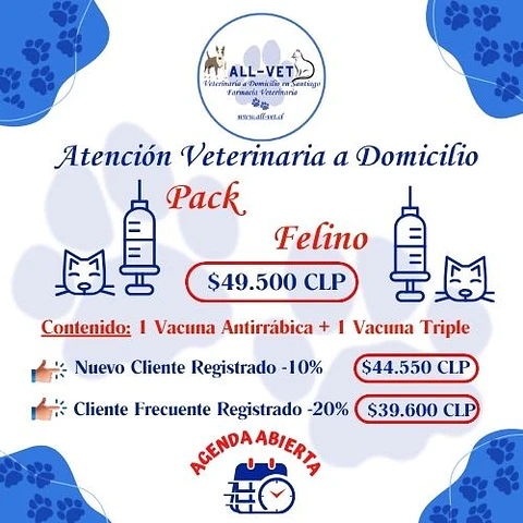Pack de Vacunas Felinas a Domicilio en Santiago - Con Agenda en Línea
