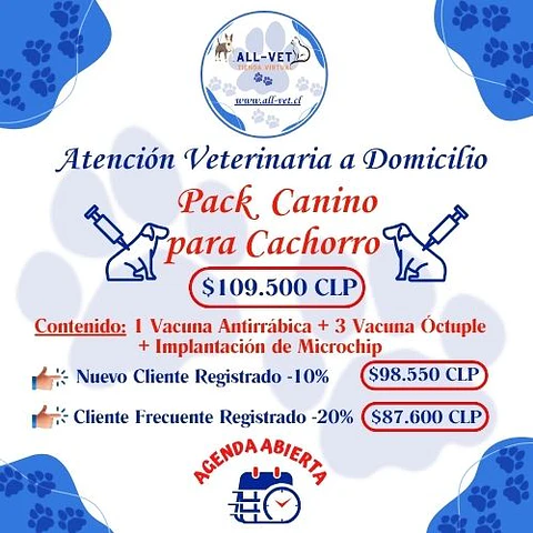 Pack Canino para Cachorros a Domicilio en Santiago - Con Agenda en Línea