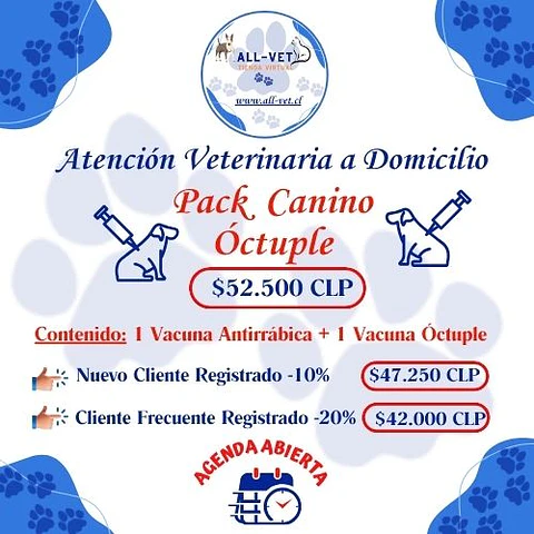 Pack de Vacunas Caninas Óctuple a Domicilio en Santiago - Con Agenda en Línea