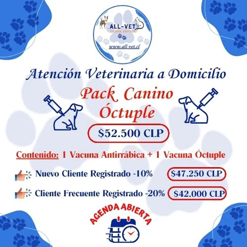 Pack de Vacunas Caninas Óctuple a Domicilio en Santiago - Con Agenda en Línea 1