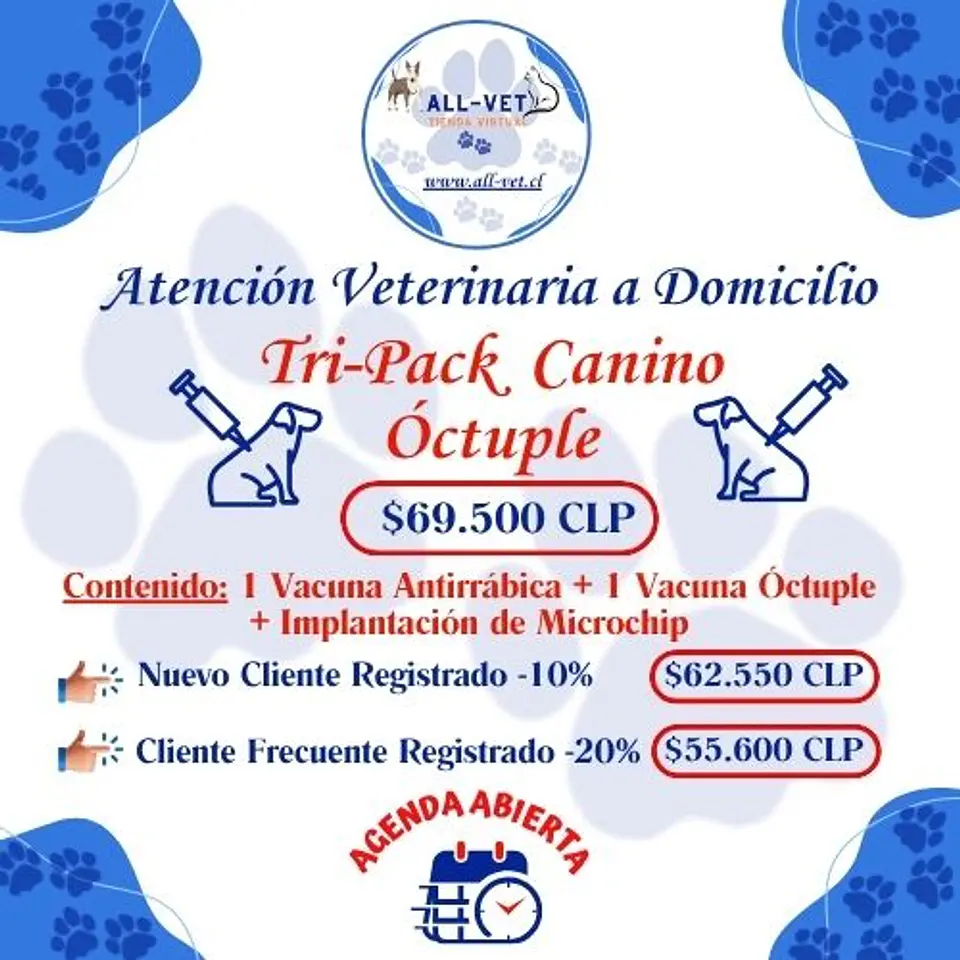 Tri-Pack de Vacunas Caninas Óctuple a Domicilio en Santiago - Con Agenda en Línea 1