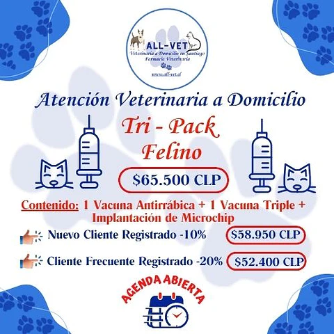 Tri-Pack de Vacunas Felinas a Domicilio en Santiago - Con Agenda en Línea