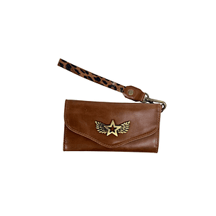 Billetera de cuero café clara int print 