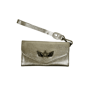 Billetera de cuero totalmente dorada. 