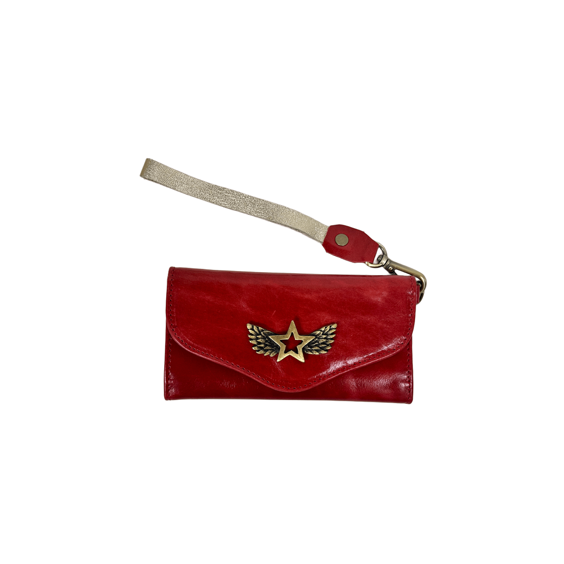 Billetera de cuero roja int dorada  1