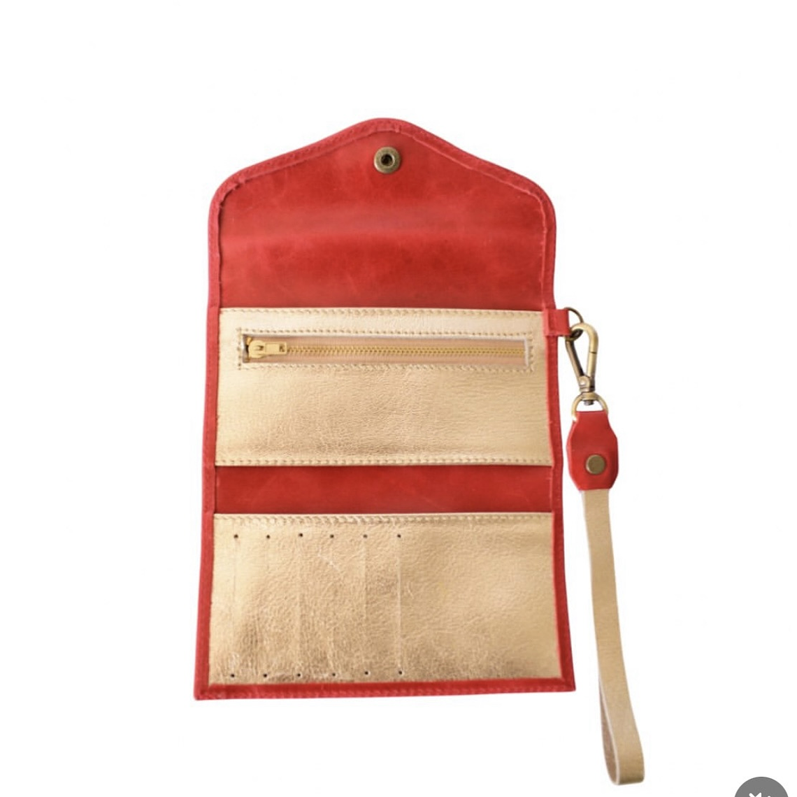 Billetera de cuero roja int dorada  2