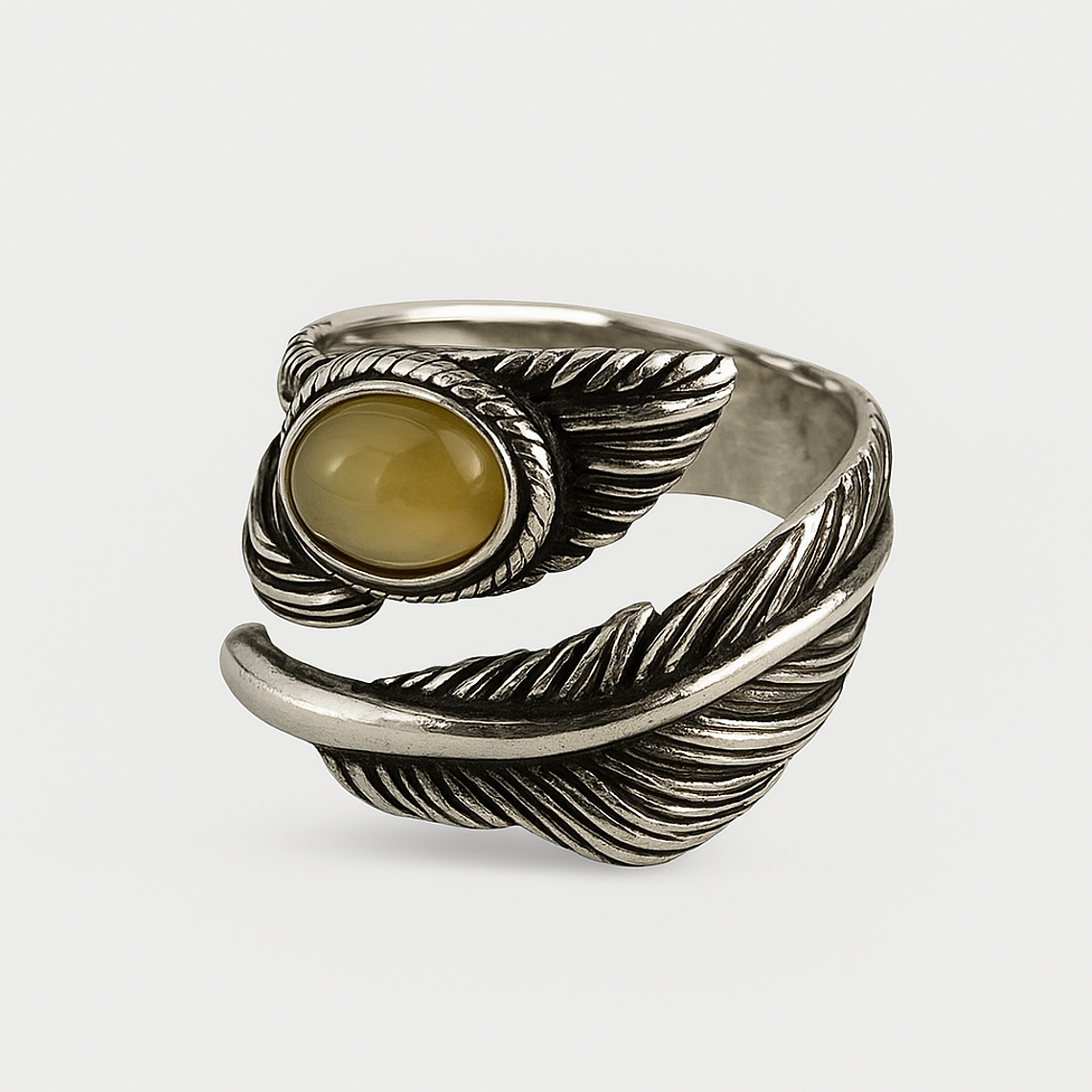 Anillo Pluma con Piedra Ámbar Plata 925 1