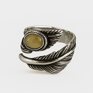 Anillo Pluma con Piedra Ámbar Plata 925