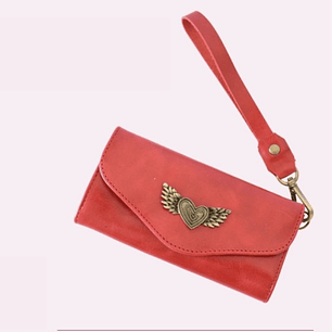 Billetera de cuero roja int animal print