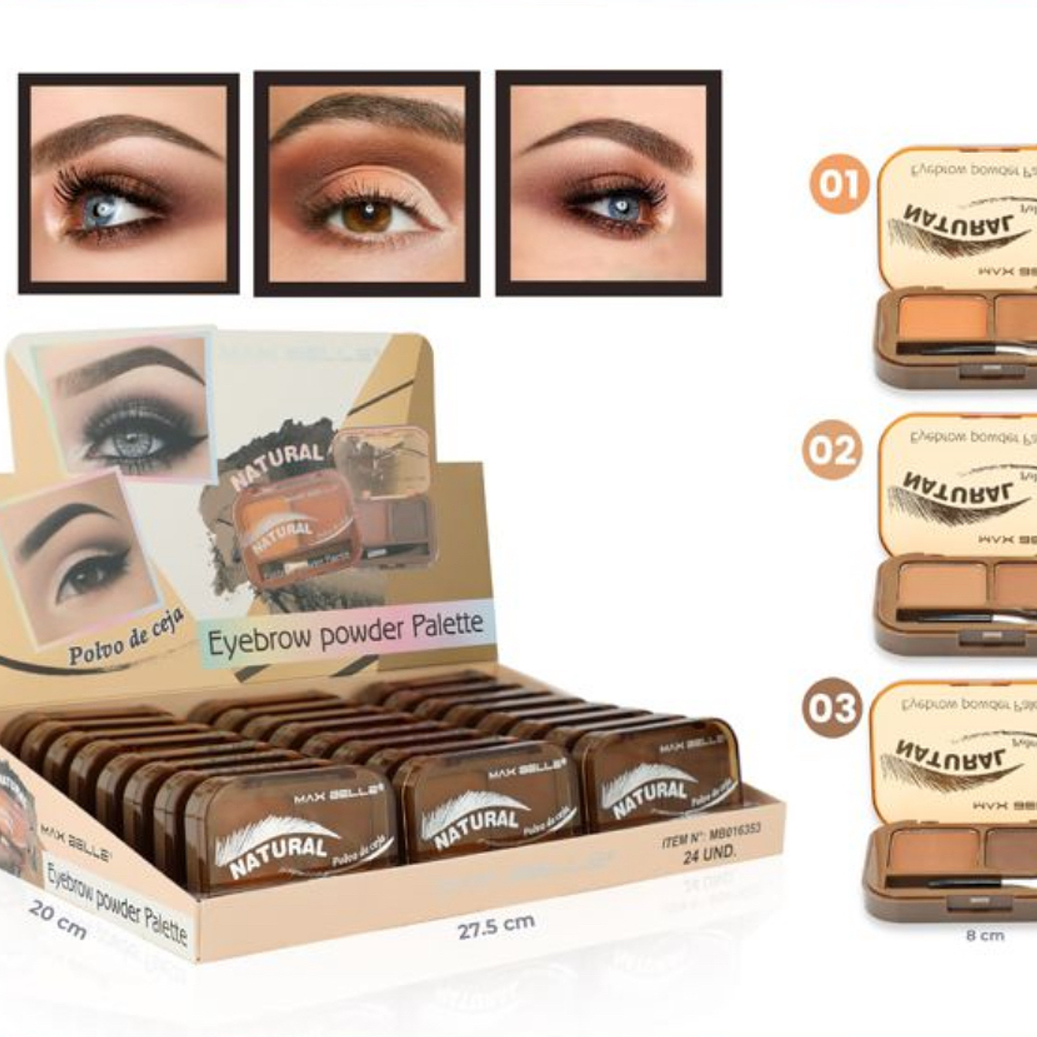 Paleta para Cejas Max Belle Natural (Tonos 01–02–03) 1