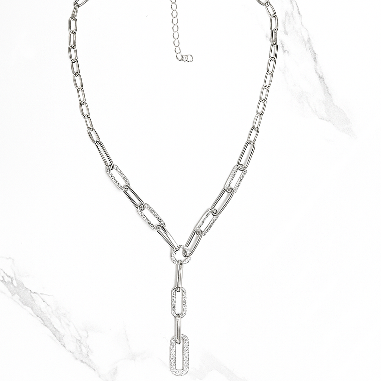 Collar Silver Chain Luxe con Dije Rectangular 2