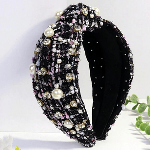 Cintillo Tweed Negro con Perlas