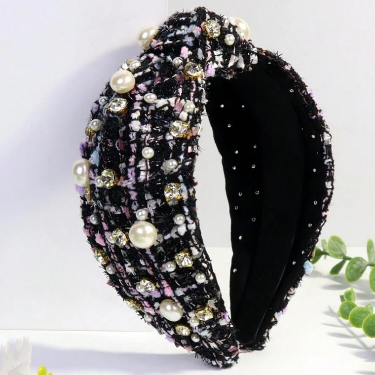 Cintillo Tweed Negro con Perlas 1